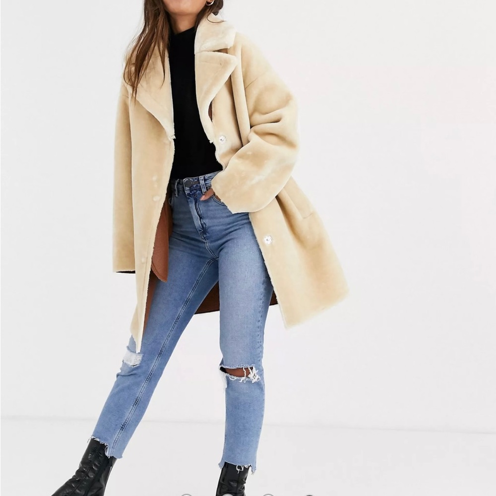 ASOS DESIGN plush faux fur bonded overcoat